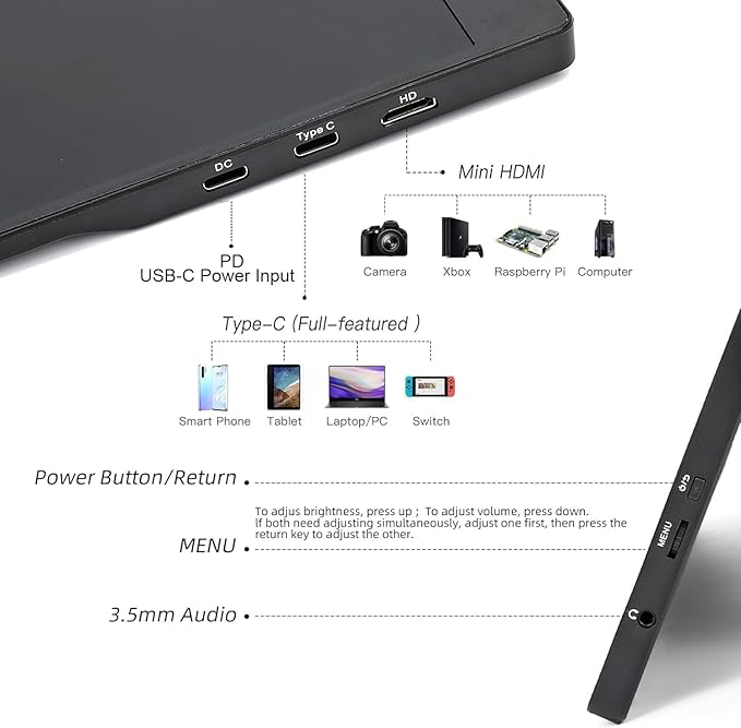15.6 Touchscreen Portable Monitor FHD 1080P IPS/HDR Laptop Screen Extender for Gaming and Computer Display Travel Monitor with Speaker Compatible with Laptop PC Phone PS Xbox Switch