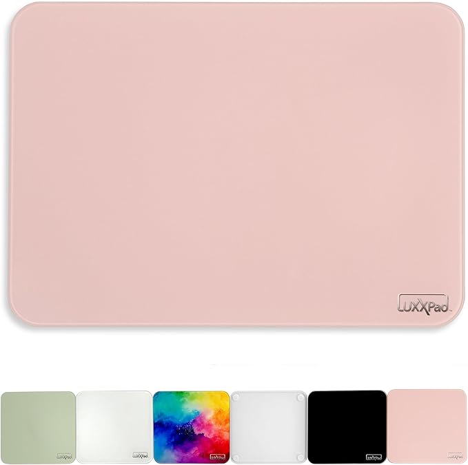 Glassboard Studio LuxxPad Glass Mouse Pad - Mouse Pad Gaming and Dry Erase Note Taking Pad Tempered Strong Glass with Rubber Non-Slip Feet for Gaming &amp Work (Blush Pink 10 x 14)