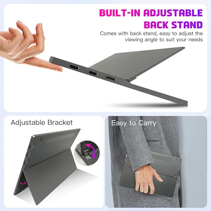 Portable Small Monitor 10.5 inch USB C 100% sRGB 1500:1 FHD 1920x1280 IPS Touch Ultra-Thin External Second Screen Display for Gaming Computer PC Phone Mac