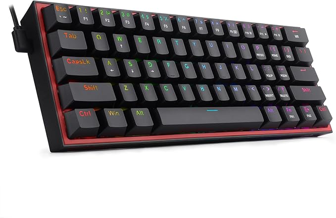 Redragon K617 Fizz 60% Wired RGB Gaming Keyboard 61 Keys Hot-Swap Compact Mechanical Keyboard w/ 16.8M RGB Backlight Red Inner Design Programmable Linear Red Switch Pro Software