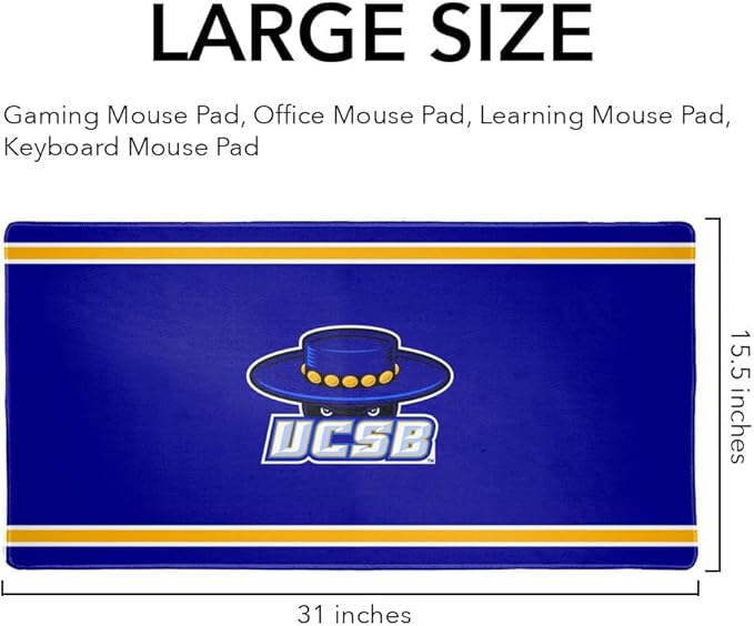 University of California Santa Barbara Gauchos Primary Logo Stripes Large Gaming Mouse Pad Desk Mat with Stitched Edges Non-Slip Base for Gamer Home and Office 31.5 x 15.7