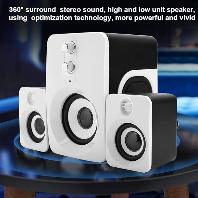 Computer SpeakerMulti-medioa USB Mini Subwoofer Speaker with 360°Surround Stereo Sound PC Speaker for Desktop/Laptop Gaming StereoBuilt-in Microphone