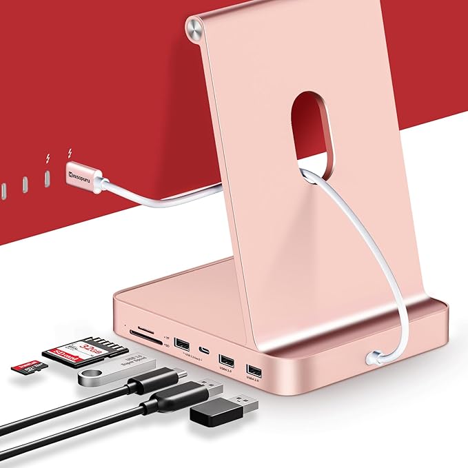 USB C Hub for iMac 24 inch 2021/2023/2024 Minisopuru iMac Hub Support M.2 NVMe SSD iMac Accessories for iMac M1/M3/M4 iMac Adapter with USB A/C 10Gbps SD/TF M.2 SSD (Not Included) Pink.