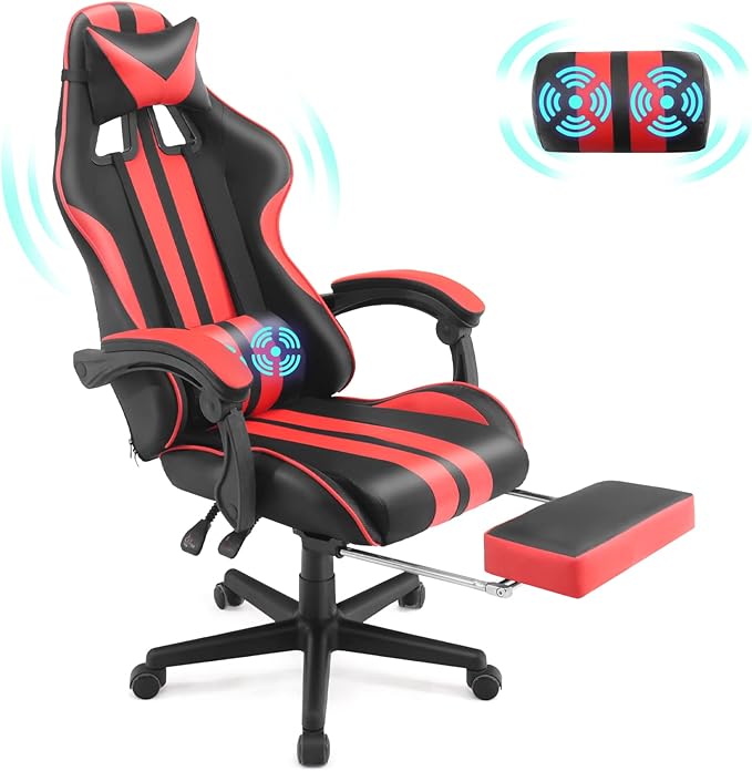 Ferghana Gaming Chairs Red with FootrestErgonomic Racing Style PC Game Computer Chair with Headrest Lumbar Support Adjustable Recliner PU Leather Video Computer Chair(Red)