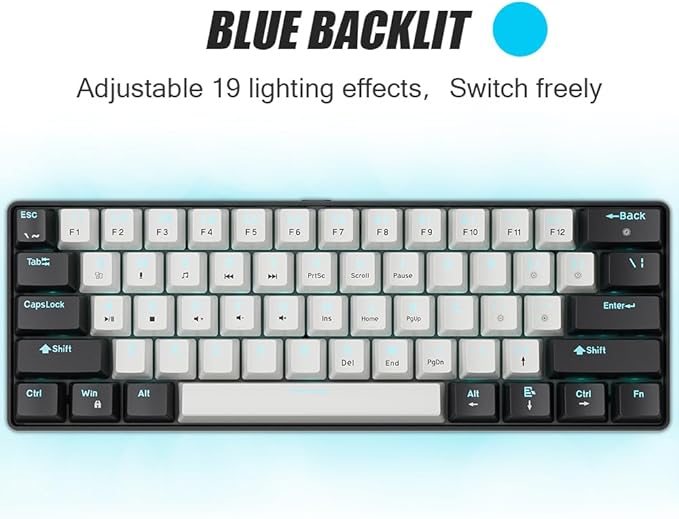 abucow 60% Mechanical Gaming Keyboard Brown Switch Wired Compact Keyboard Anti-Ghosting No-Conflict 61 Swappable keycaps Ergonomic Design for Windows/Mac
