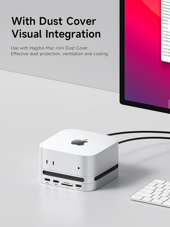 Hagibis Mac mini M4 Hub with M.2 SSD Enclosure &amp Dustproof Stand USB-C Docking Station with M.2 NVMe SSD Case SD4.0 Micro SD 4.0 10Gbps USB3.2 for Mac mini M4 Pro (MC65)
