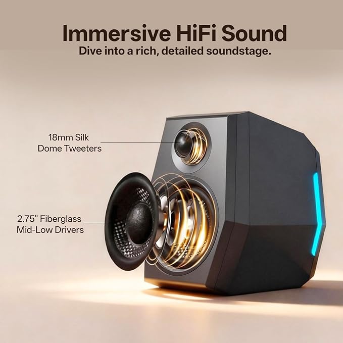 Sanyun SW209 36W Immersive Gaming Speakers with DSP 3 Sound Modes 24bit USB DAC &amp Bluetooth 5.2 2.0 RGB PC Multimedia Speakers for Desktop Monitor Laptop (Game/Movie/Music Black)