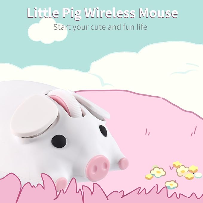 Wireless Bluetooth Mouse Cute Little Pig Dual Mode(BT &amp 2.4G USB) Silent Portable Ergonomic Wireless Optical Kawaii Mice for PC Laptop Tablet Computer Kids Boys Girls Animal Lovers Gift (White)