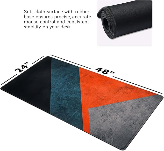Modern Art Extended Mouse Pad 48 x 24 Abstract Design Desk Mat Non-Slip Rubber Base Large Surface for Gaming and Office Durable Waterproof Vibrant Geometric Colors