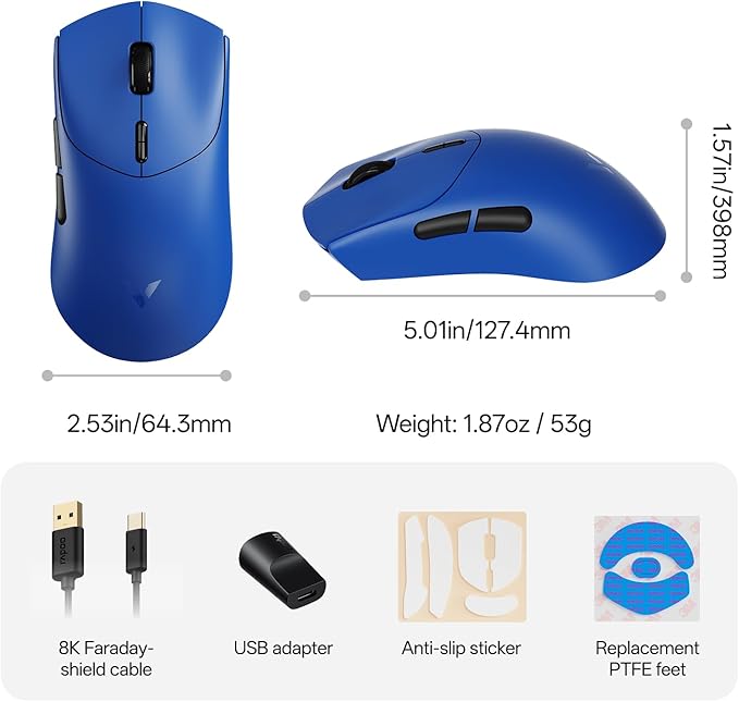 Rapoo VT7 Wireless Gaming Mouse True 8K Wireless Polling Rate 53g Lightweight Up to 750 Hr Battery Nordic nRF54L15 MCU 100-Million Mechanical Switch 10 Programmable Buttons Macro Enabled