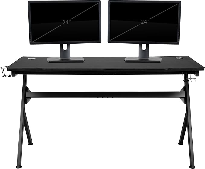 Flash Furniture Optis Gaming Desk and Blue Footrest Reclining Gaming Chair Set - Cup Holder/Headphone Hook/Removable Mouse Pad Top/Wire Management