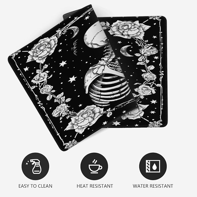 Large Black Romantic Skull Mouse Mat Computer Mousepad with Non-Slip Rubber Base Waterproof Mouse Pad Desktop Keyboard Pad for GamerHome School Laptop Office Accessories16x35.5in