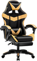 Video Game Chairs with Footrest Gamer Chair for Adults Leather Swivel Gaming Chair 350Lb Capacity Reclining Computer Chair with Headrest and Lumbar SupportGoldHeight 109119CM