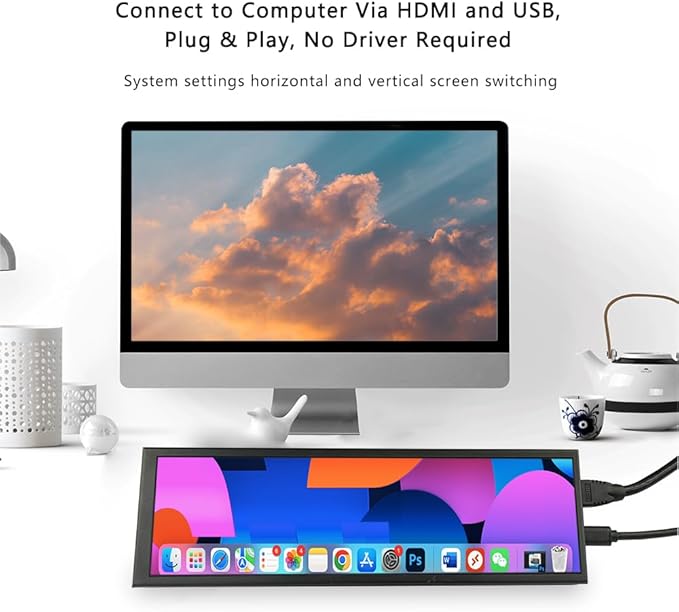 Portable Bar Sub Monitor 7.9 inch Touchscreen LCD IPS 400x1280 mini HDMI USB Long Strip Screen CPU GPU Case Aida64 External Display