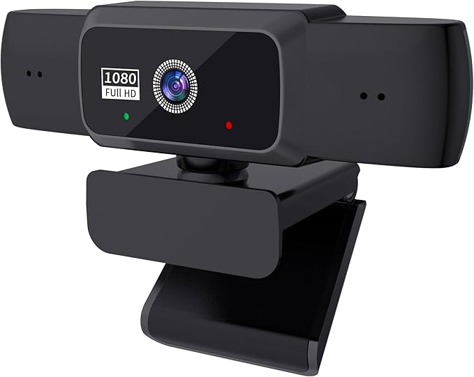 Hprosper 1080P Webcam with mic Noise Cancellation Wide-Angle Lens Auto Light Correction Plug &amp Play USB Webcam for Laptop Desktop PC Mac Zoom Skype Streaming