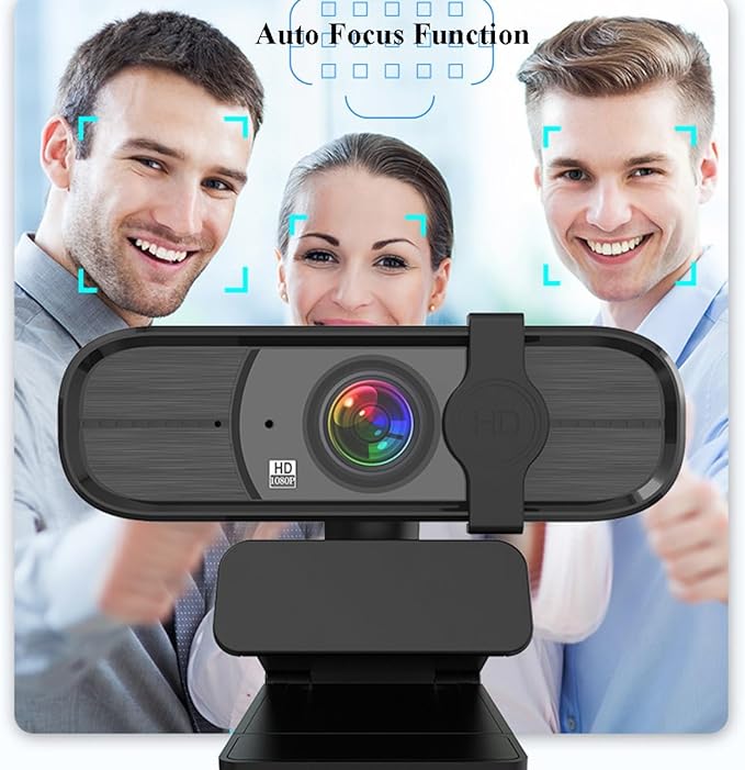 GIZNXBA Video Webcam Noise Cancellation Privacy Cover Wide-Angle Lens Auto Light Correction Auto Focus Function Plug &amp Play USB Webcam for PC Laptop Desktop(Black B2k)