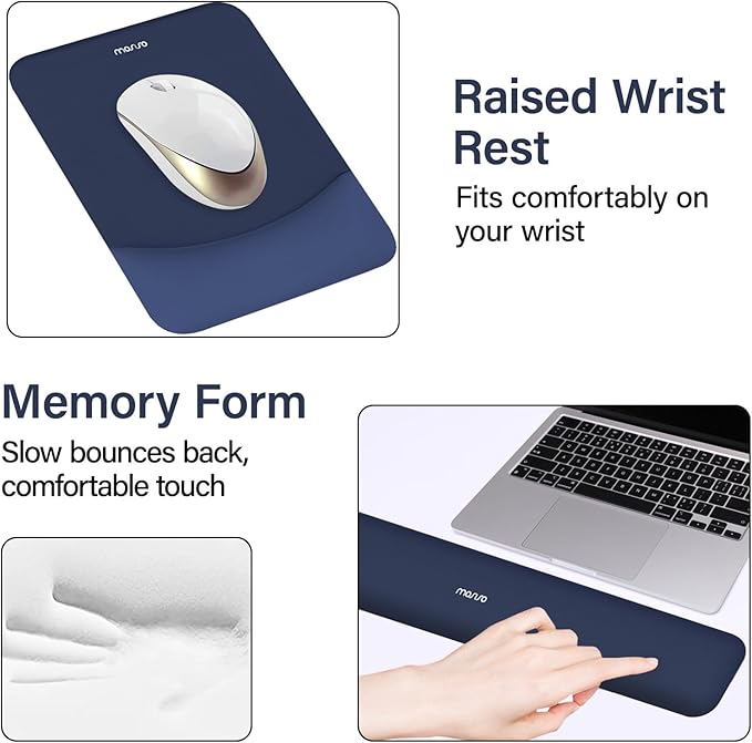 MOSISO Keyboard Mouse Pad Set Large Gaming Mouse Pad&ampRectangular Keyboard Wrist Rest&ampMousepad with Wrist Rest&ampCoaster Ergonomic Non-Slip&ampEasy Typing Pad with Curved Silicone Lining