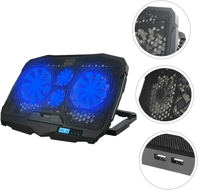 Laptop Cooling Rack with Silent Fans Cooling Stand with Skid Feet and Ventilated Panel for Notebooks Portable Heat Dissipation for Home Office School Use