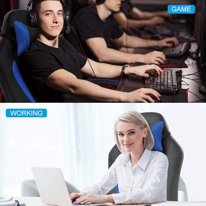 Meet perfect Gaming Chair Ergonomic Office Chair Desk Chair Leather Computer Chair Lumbar Support and Head Pillow Modern Executive Chair Adjustable Rolling Swivel Task Chair Home Office Chair Blue