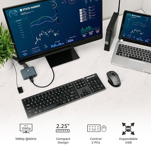 IOGEAR 2-Port HDMI KVM Switch with Cables – USB &amp HDMI Connections – Control 2 Computers with One Monitor Keyboard &amp Mouse – Plug &amp Play – 1080p/1920x1200 – Windows Mac Linux — GCS32HU