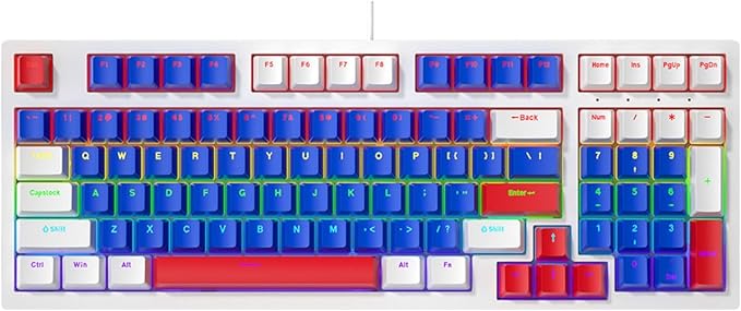 Small 98Keys Mechanical Gaming Keyboard with LED Backlights Ergonomic Keyboard for PC Gamers Office Wire Keyboard