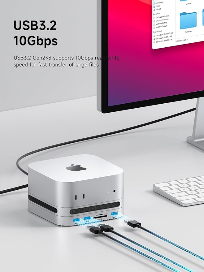 Hagibis Mac mini M4 Hub with 40Gbps M.2 SSD Enclosure &amp Dustproof Stand Dual USB-C Docking Station with NVMe SSD Case SD4.0 Micro SD 4.0 10Gbps USB3.2 for Mac mini M4 Pro (MC650)