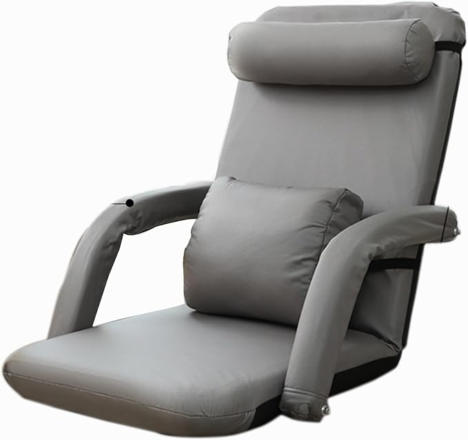 Floor Chair 6-Speed Adjustment Foldable Floor Chair Padded Gaming Sofa with Backrest for Living Room Bedroom No Assembly Required(Gray)
