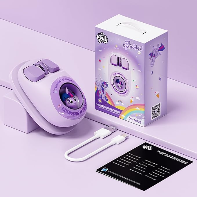 My Little Pony Wireless Mouse - Twilight Sparkle Edition 3D Character Design Silent Click Mouse with 1600 DPI Dual-Mode (2.4GHz/Bluetooth) Ergonomic for Mac/Windows