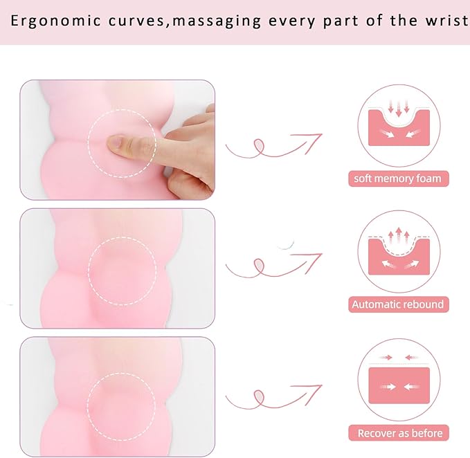 OUEST Cloud Wrist Rest Keyboard and Mouse Pad with Cute Ergonomic Memory Foam Non-Slip PU Base for Computer Mac Laptop Office Gaming-Orange/Blue/Pink