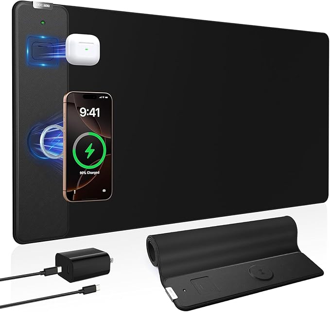 Magnetic Wireless Charging Mouse Pad 31.5x15.8 Large Gaming Desk Mat for Keyboard/Laptop Non-Slip Base &amp 20W PD Adapter Waterproof Ultra-Smooth Surface Mousepad for Gamer Office &amp Home
