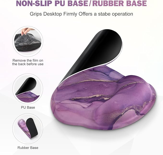 ToLuLu Desk Mat XXL Large Mouse Pad Wrist Support Set4 in1 Gaming Mousepad Desk Pad+ Ergonomic Mouse Pad with Wrist Rest + Keyboard Wrist Rest+Coaster for Women Home Office Computer Purple Marble