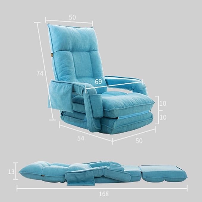 Folding Chaise Lounge Chair with Armrest 6 Adjustable Positions Indoor Floor Chair for Living Room Bedroom BalconyComfy Gaming Recliner Chair Padded Seats for Adults (Green)