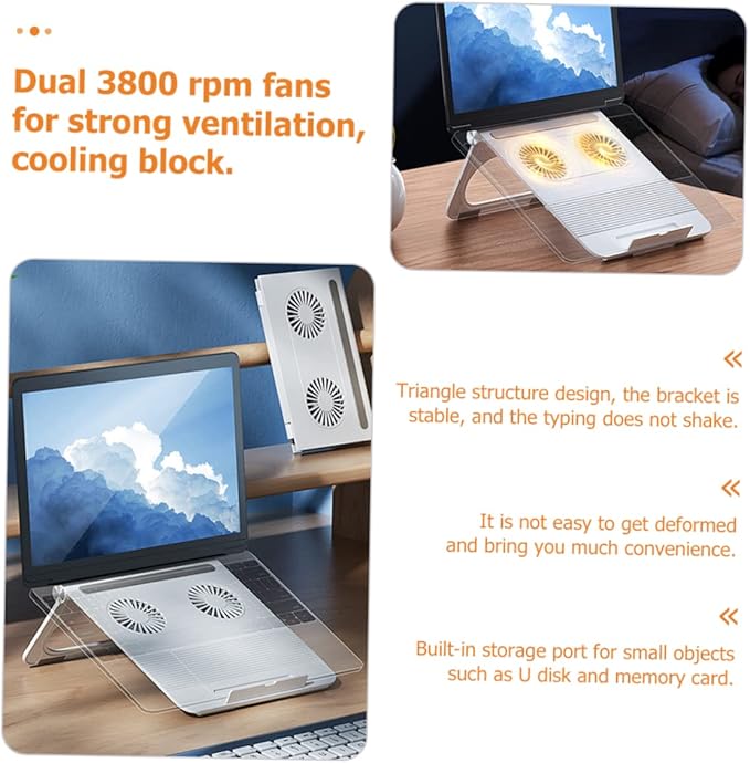 DOITOOL Ergonomic Stand Fan 2-Fan Cooling Pad Portable Radiator for Laptops and Adjustable Height