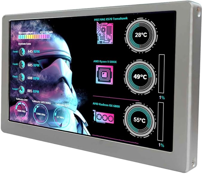 VSDISPLAY 5 Inch LCD Monitor 800x480 for Computer PC Case Temp Display Sensor Panel GPU CPU RAM Data MonitoringSilver