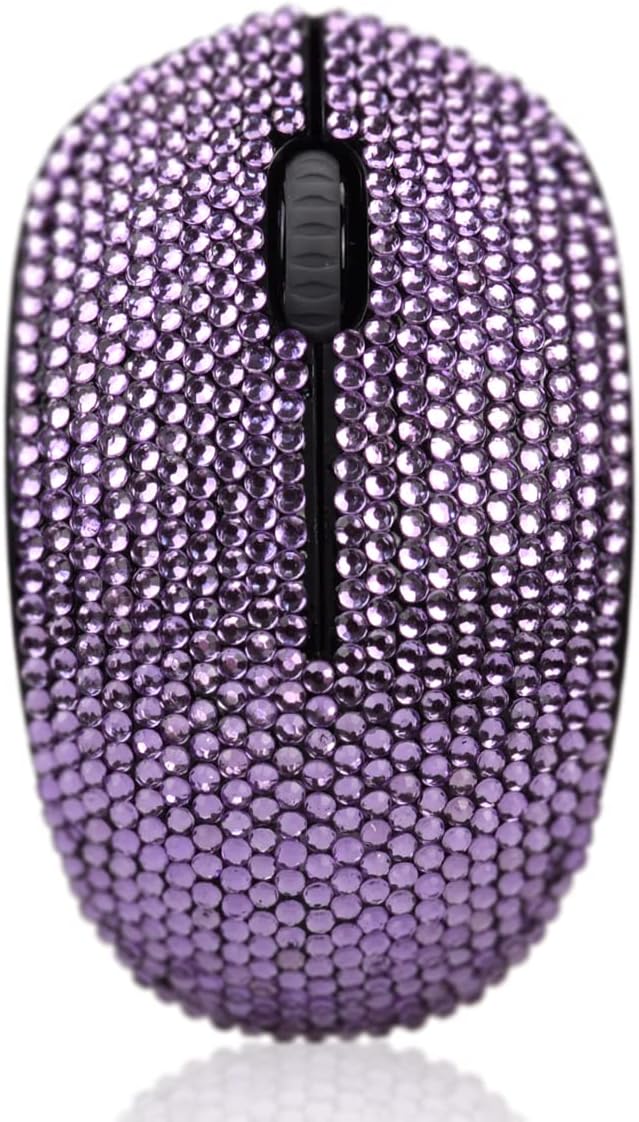 Bling Dazzling 2.4GHz Wireless Silent Mouse Covered with Rhinestone Crystal Crystallized Mouse with USB Receiver Compatible with Notebook PC Laptop Computer MacBookGreat Gift (Purple)