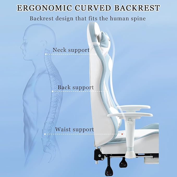 Comfy Blue Gaming Office Chair with Footrest Ergonomic Design for Neck Pain Relief Ideal for Home Office and Gaming Blue Upgraded Latex with footrest