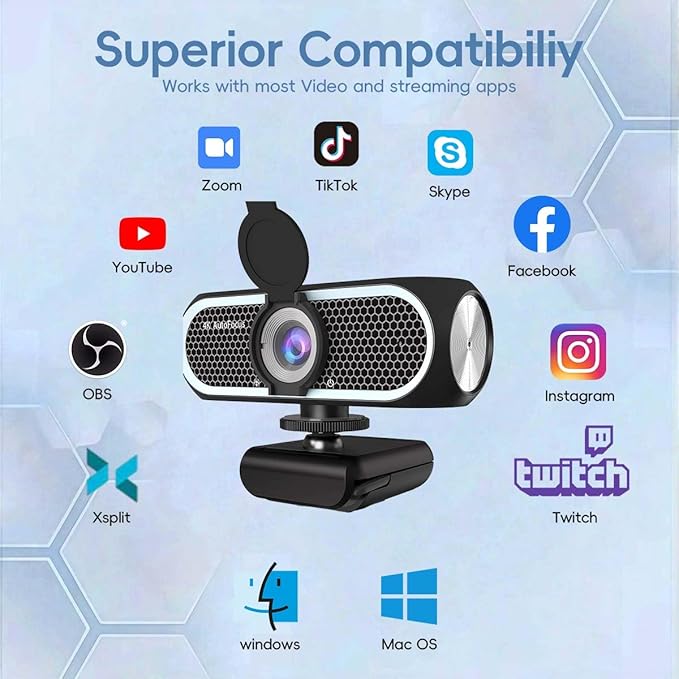 4K Autofocus Webcam for PC and Laptop USB Plug &amp Play Camera with Dual Noise-Reducing Microphones Low-Light Enhancement Privacy Shutter Tripod Compatible Works with Zoom/Teams/Google Meet
