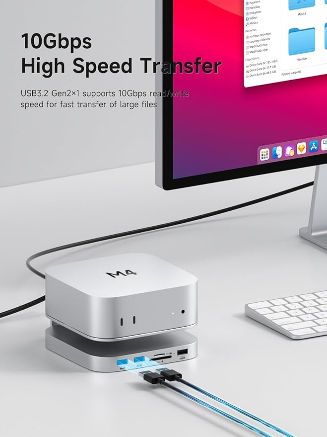 Hagibis Mac mini M4 Hub &amp Stand with SSD Enclosure 3 in 1 USB Type-C Docking Station with M.2 NVMe SSD Case 4K@60Hz HDMI 10Gbps USB3.2 Gen2 SD4.0 TF4.0 5V/2A Power Supply for M4 Pro (MC60H)