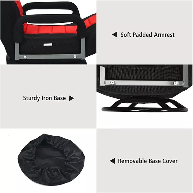 Swivel Video Rocker Gaming Chair Adjustable 7-Position Tatami Bed Lazy Sofa with Armrests Legless Bedroom Bay Window Folding Back Chair Gaming Computer Chair (Red)