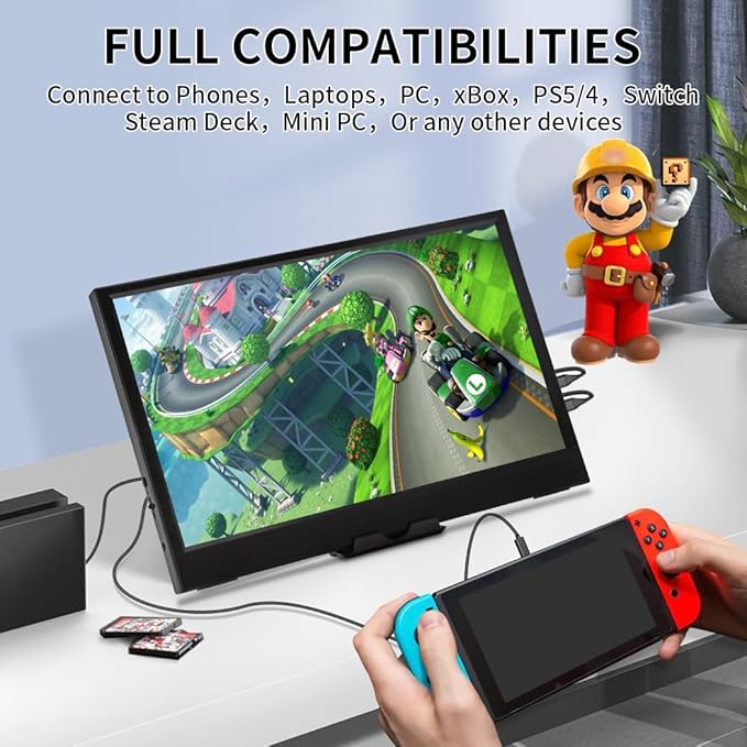 Portable Monitor IPS Small HDMI Display Dual USB-C Low Power External Screen for Laptop PC Mac Switch Rasp Pi Xbox (11.6 IPS HD)