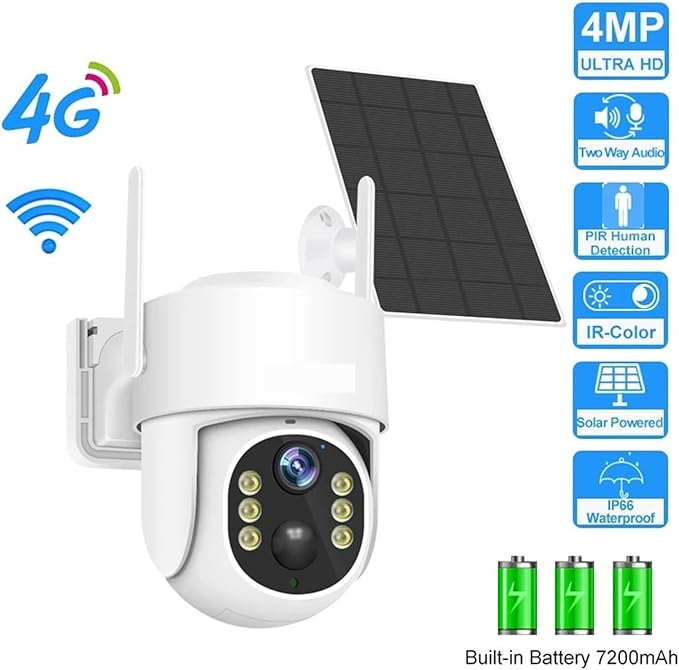 Solar Panel PTZ IP Camera WiFi 4MP 4G Video Surveillance Security Protection Built-in Battery Long Time Standby(2MP WiFi and 32G SD)