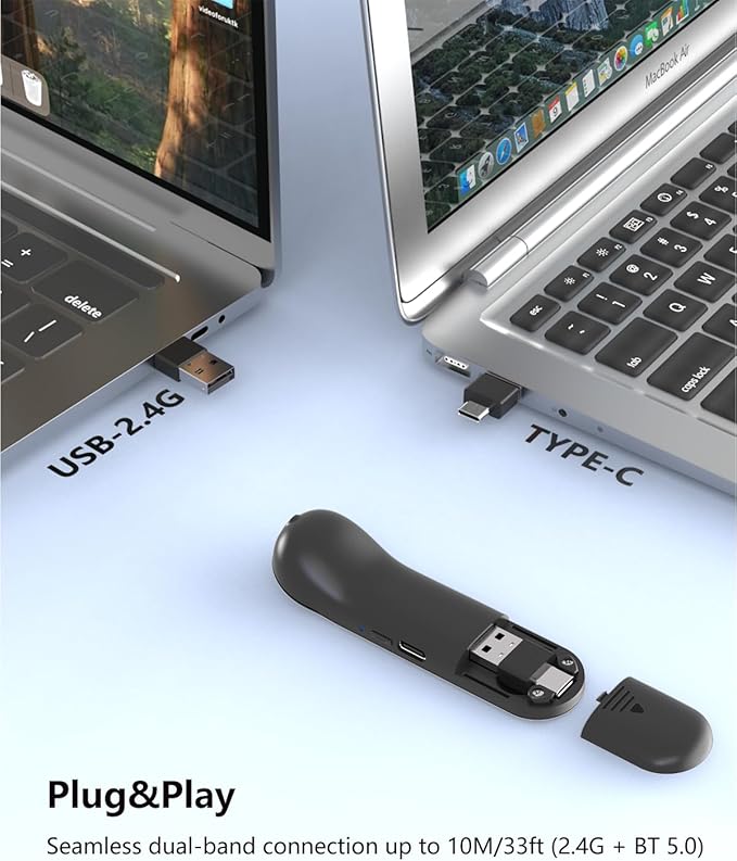 Rechargeable Air Mouse for PC/iOS/Android with Touchpad Wireless PPT Presenter with Bluetooth 2.4G Works with PowerPoint/Keynote/TikTok/Camera/Kindle App (Black)