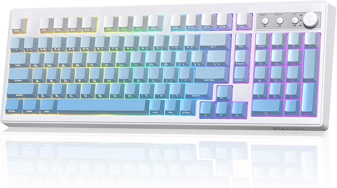 ZIYOU LANG K100 Wireless Gaming Keyboard99 Keys Tri-Mode BT/2.4GHz/USB-C Creamy Color Keyboard with Number Pad RGBMedia Knob Custom Programmable Computer Keyboards for PC/Mac/Xbox (Blue)
