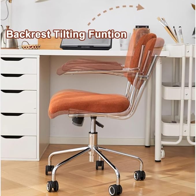 YCKEGEW Soft Desk Chair with Padded Seat and ArmrestErgonomic Task Chair with Back SupportAdjustable Height Computer Swivel Chair Sturdy Base(Orange)