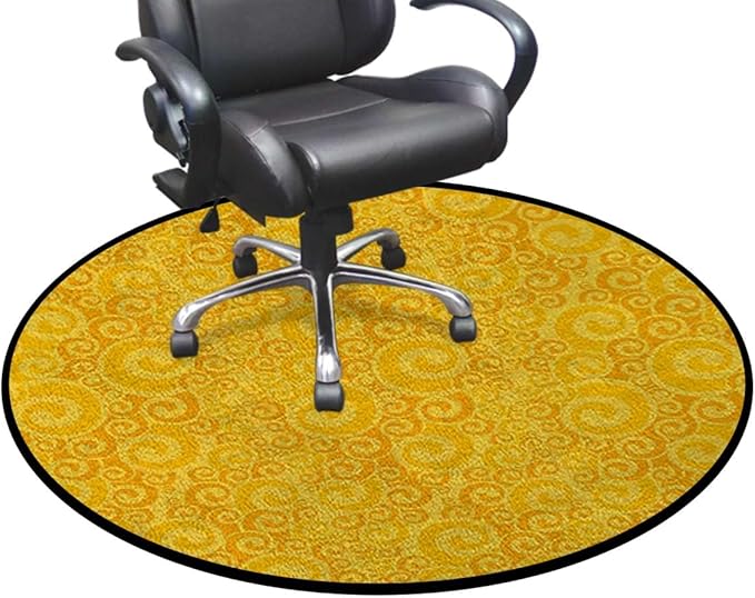 Yellow Office Chair Mat Round Floor Mat for Home Non Slip Multi-Purpose Desk Chair Mat Rug for Hardwood Tile Floor Carpets Little Spiral Spots Like Hot Summer Day Diameter 35.4 in
