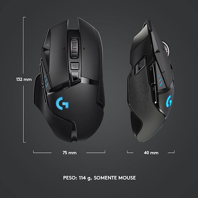 Logitech G - G502 Lightspeed + Hero - Mouse Inalámbrico de Hasta 16000 DPI Botones Programables Peso Ajustable con Iluminación RGB para Gaming - Negro