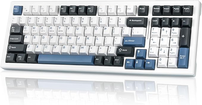 Wireless Mechanical Keyboard BT5.0/2.4GHz/USB Multi-Color LED with 18+ Modes Hot-Swappable Custom Keyboard Red Creamy Switches Gaming Keyboard for PC/Mac (Blue White)