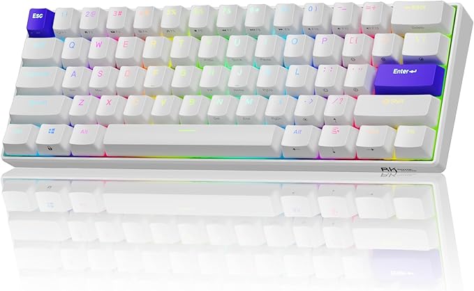 RK ROYAL KLUDGE C61 HE Gaming Keyboard 60% Wired Mechanical Keyboard with Hall Effect Magnetic Switch 8000Hz Polling Rate Rapid Trigger RGB Backlit 61 Keys White Purple