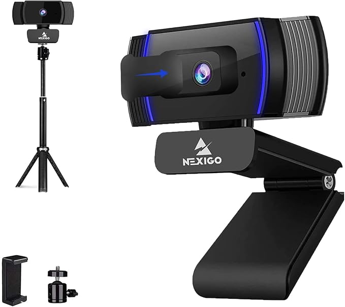 NexiGo 1080P Autofocus Webcam Kits N930AF HD Web Camera with Microphone and Privacy Cover Software Control Lightweight Mini Tripod Extendable Stand for Zoom/Skype/Teams