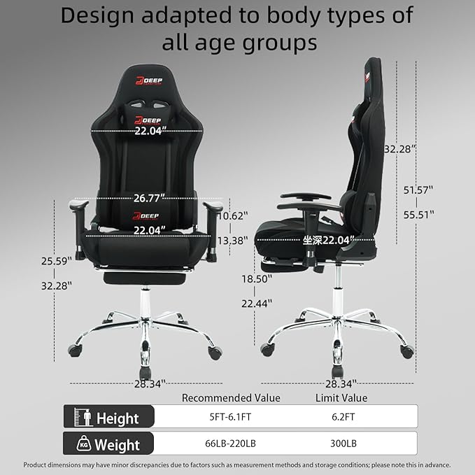Fabric Gaming Chair Skin-Friendly and Breathable Manufactured by A Reputable Manufacturer Safe and Stable Specially Designed for Gaming.with Footrest Mg(1005-Black)